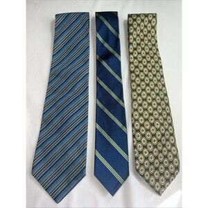 J Crew Silk Ties 3‎ - Blue Striped & Green Medallion